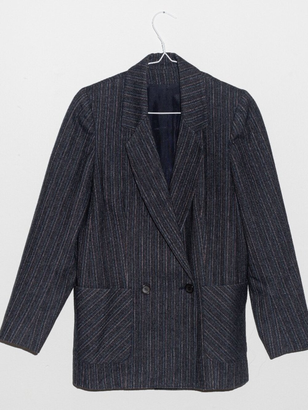 ✨ VINTAGE 80s Wool Blend Double Breasted Pinstripe Blazer - Size 6 Fits Like XS